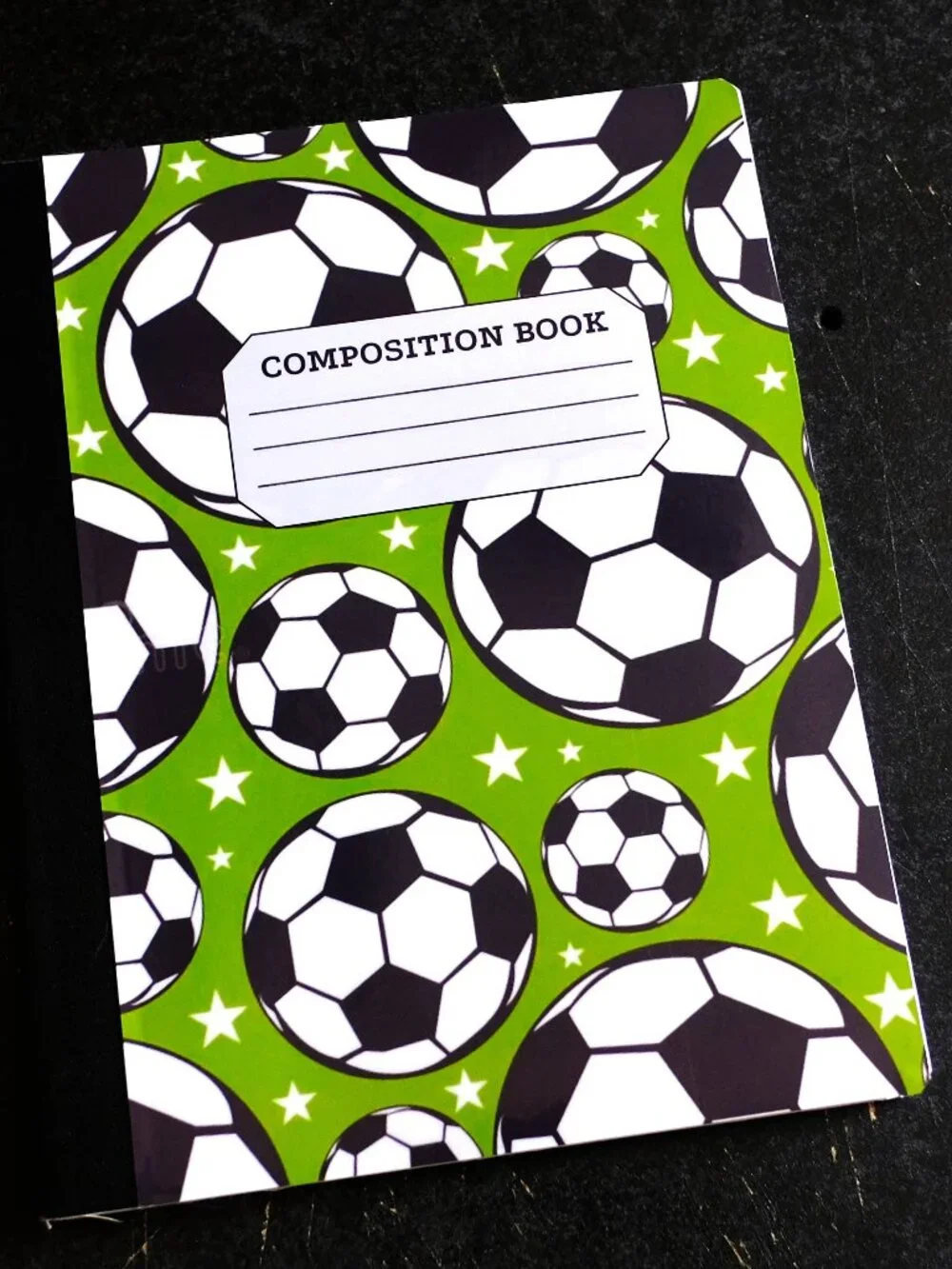 Custom Composition Notebook, Handmade, College, school, green, students, soccer